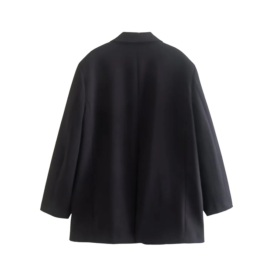 Fashion Black Solid Breasted Pocket Blazer,Coat-Jacket