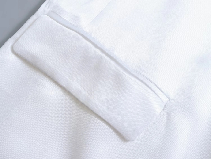 Fashion White Silk Satin Lapel Pocket Blazer,Coat-Jacket