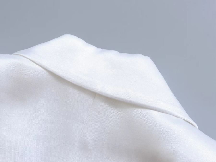 Fashion White Silk Satin Lapel Pocket Blazer,Coat-Jacket