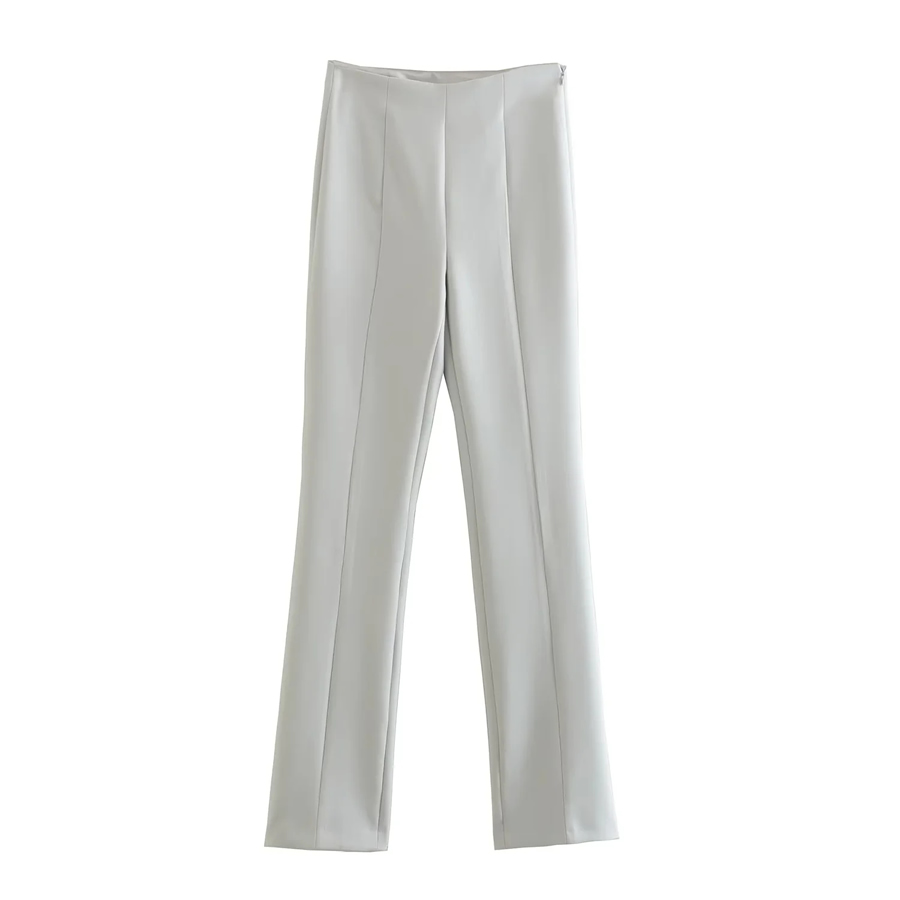 Fashion White Solid Micro Pleated Flared Trousers,Pants