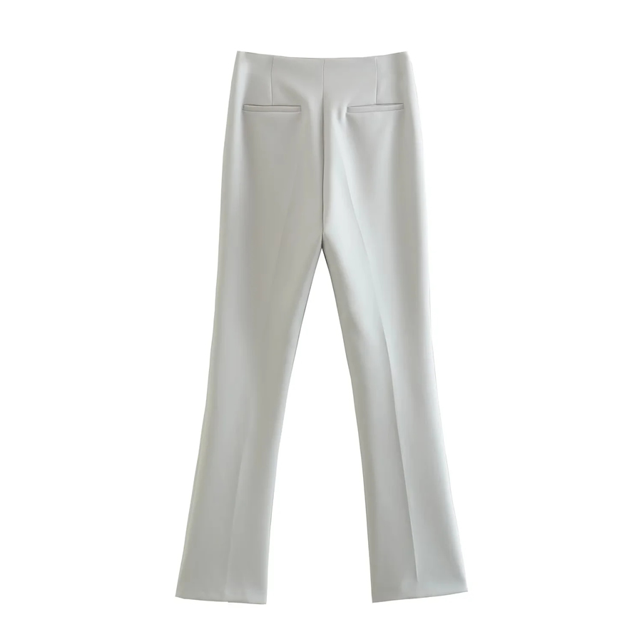 Fashion White Solid Micro Pleated Flared Trousers,Pants