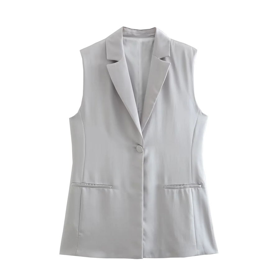 Fashion Grey Solid Color Single Button Lapel Vest Jacket,Coat-Jacket