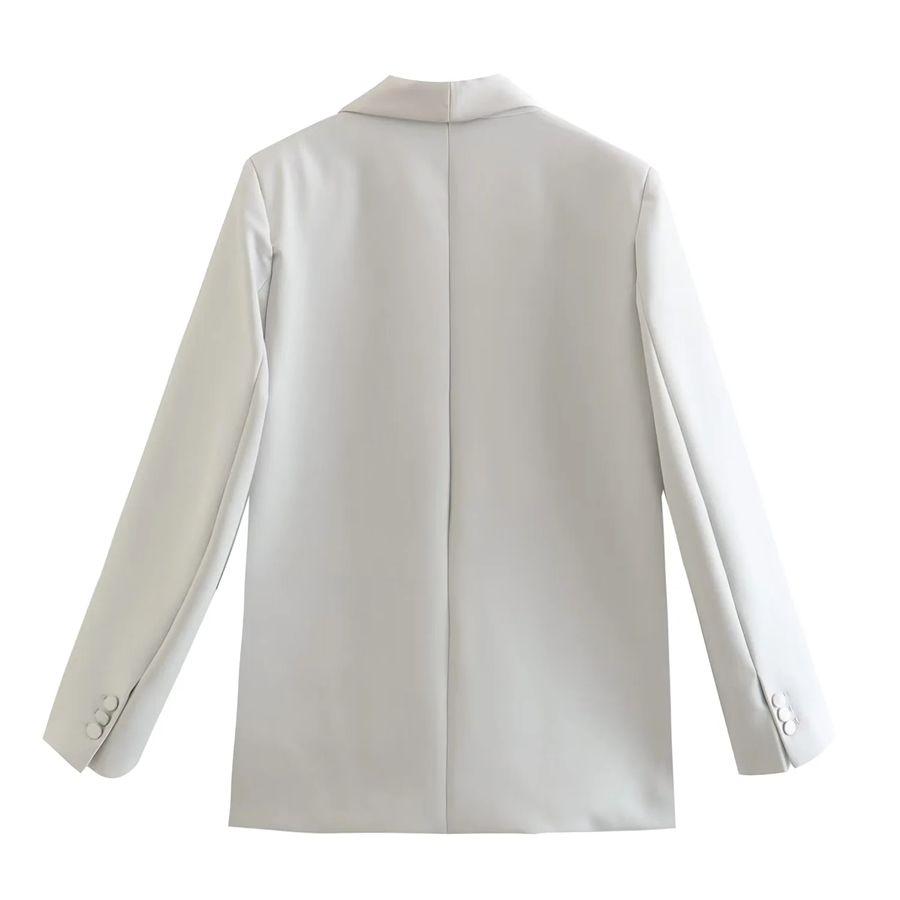Fashion Grey Silk-satin One-button Pocket Blazer,Coat-Jacket