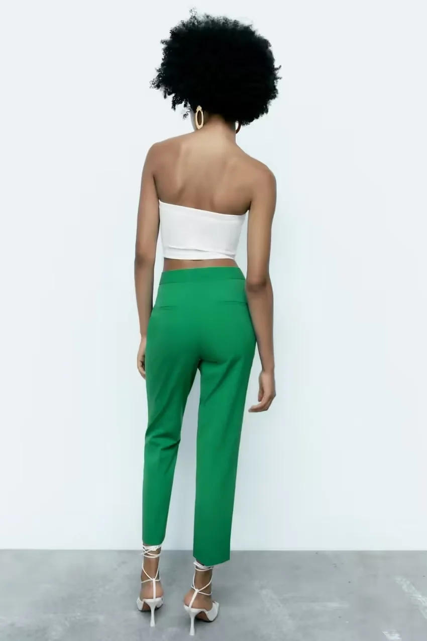 Fashion Green Solid Color Straight Trousers,Pants