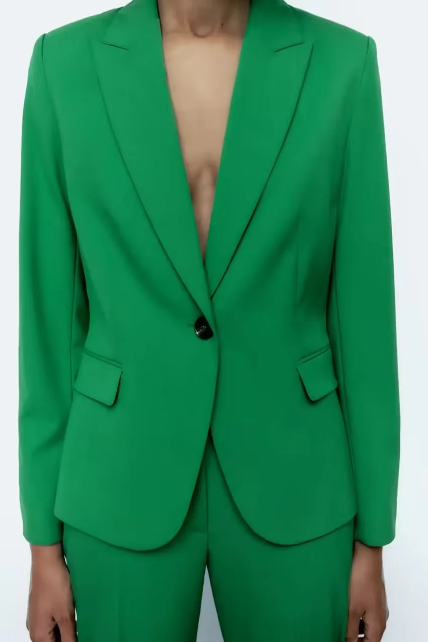 Fashion Green Solid One-button Pocket Blazer,Coat-Jacket