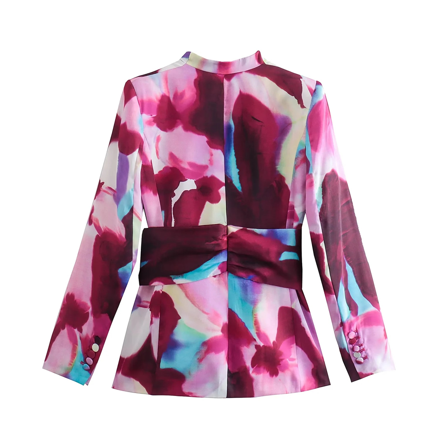 Fashion Color Silk-satin Print Blazer,Coat-Jacket