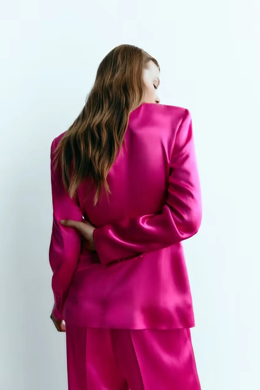Fashion Rose Red Silk-satin Bow-embellished Blazer,Coat-Jacket