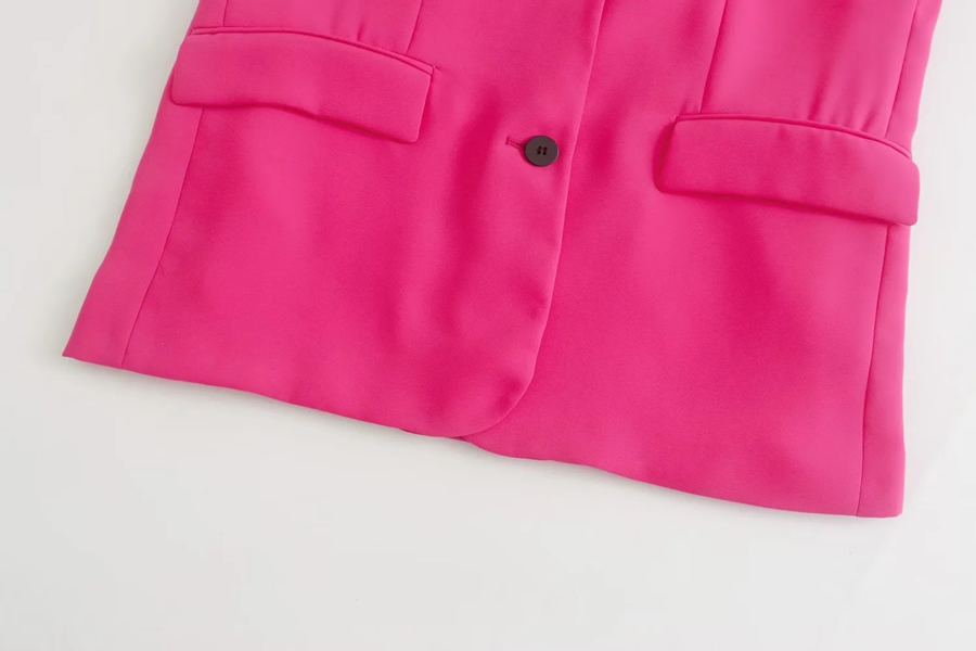 Fashion Rose Red Solid Breasted Pocket Blazer,Coat-Jacket