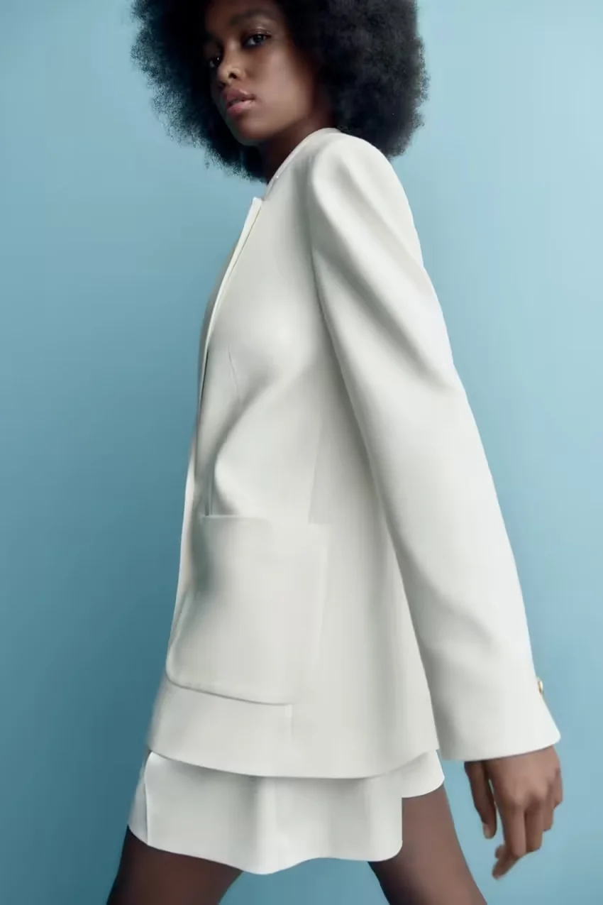Fashion White Patch Pocket Blazer,Coat-Jacket
