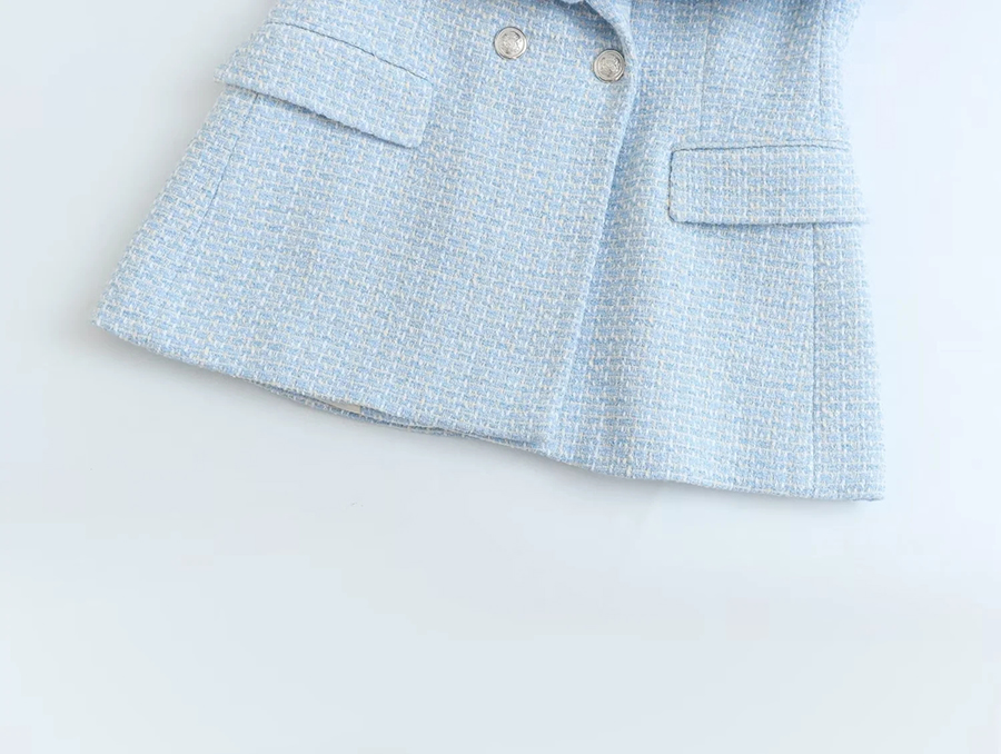 Fashion Blue Textured Double-breasted Pocket Blazer,Coat-Jacket