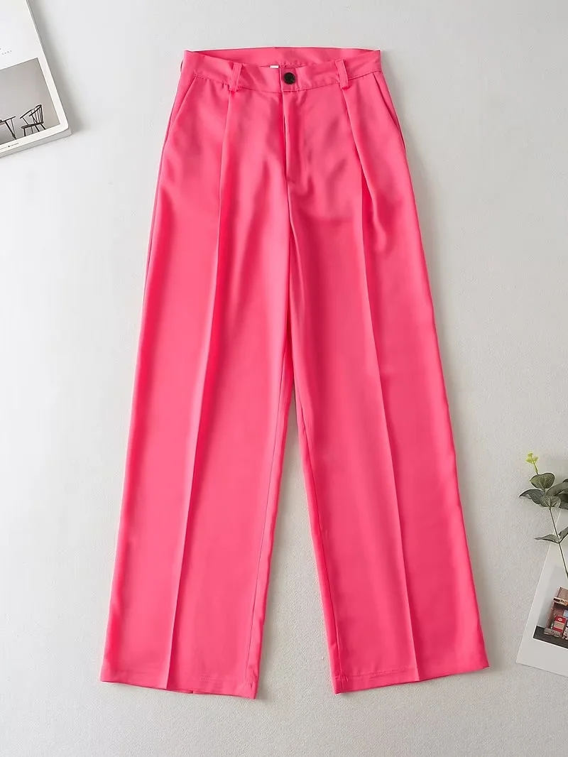 Fashion Green Solid Pleated Straight Wide Leg Pants,Pants