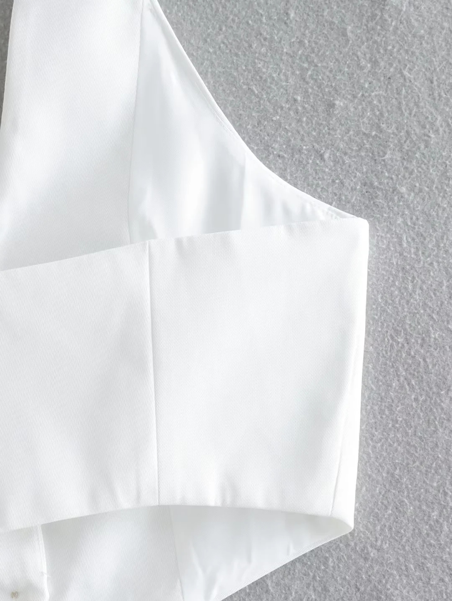 Fashion White Woven Halterneck Button-down Vest,Tank Tops & Camis