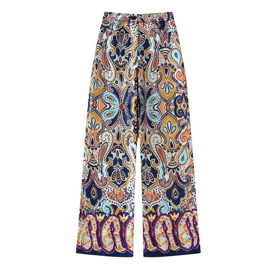 Fashion Solid Color Geometric Print Straight-leg Trousers,Pants