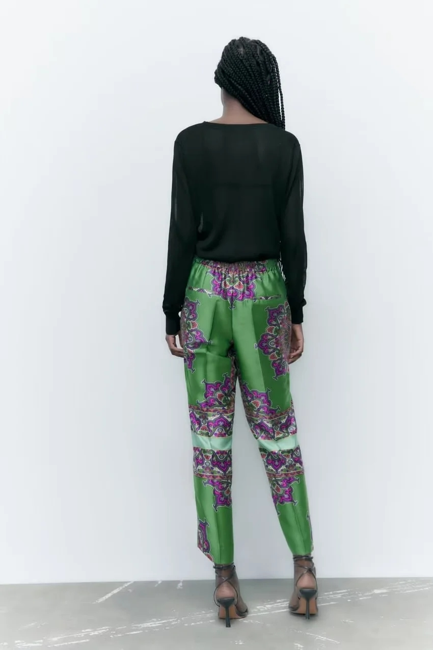 Fashion Green Printed Straight-leg Trousers,Pants