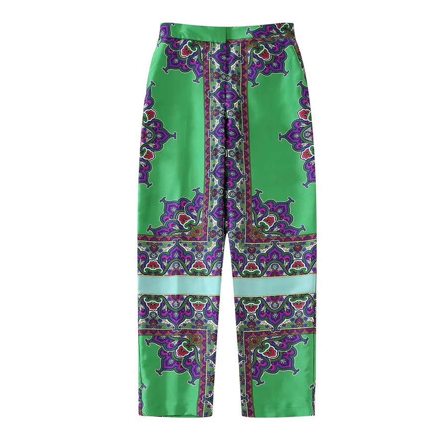 Fashion Green Printed Straight-leg Trousers,Pants