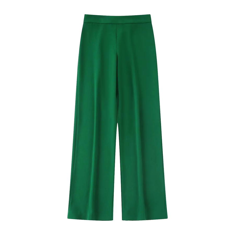 Fashion Green Solid Micro Pleated Straight-leg Trousers,Pants