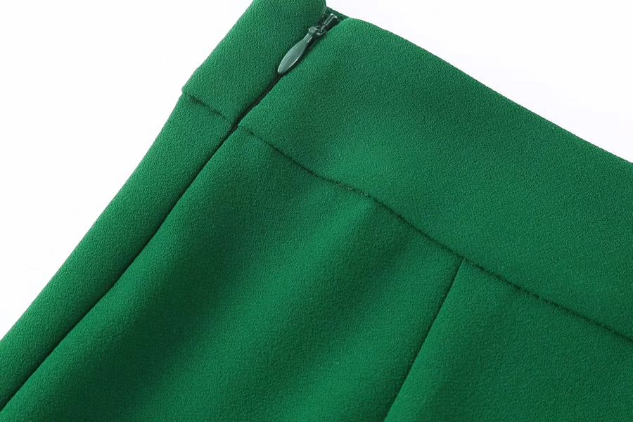 Fashion Green Solid Micro Pleated Straight-leg Trousers,Pants