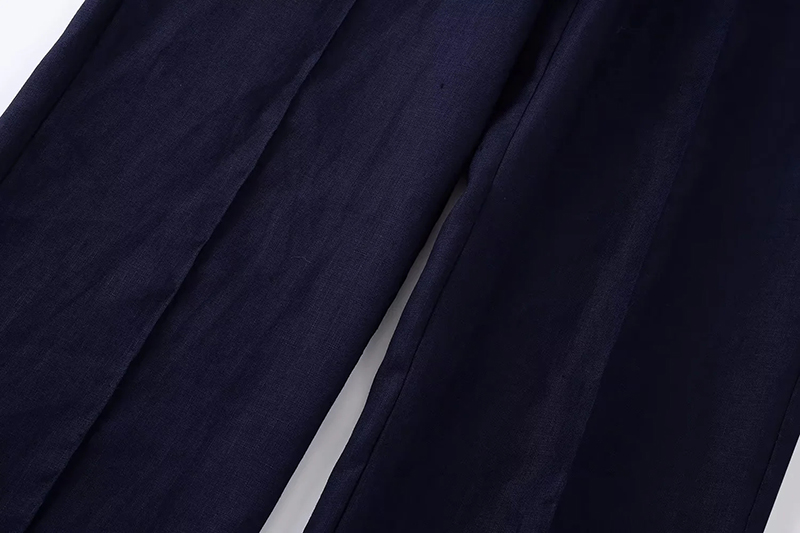 Fashion Blue Woven Micro Pleated Straight-leg Trousers,Pants