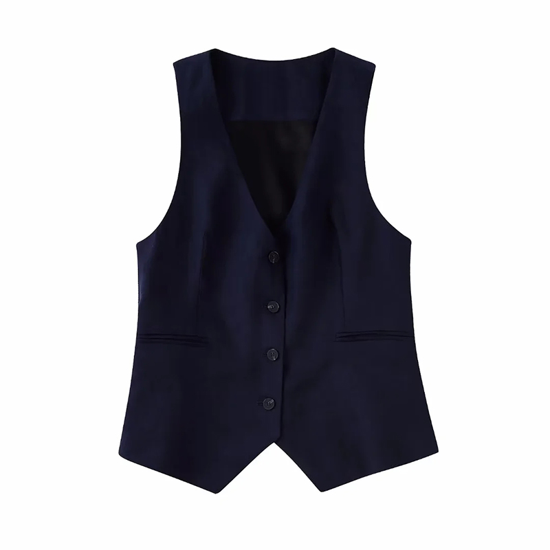 Fashion Blue Woven Breasted V-neck Vest,Tank Tops & Camis
