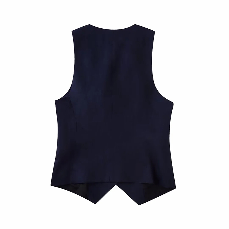 Fashion Blue Woven Breasted V-neck Vest,Tank Tops & Camis