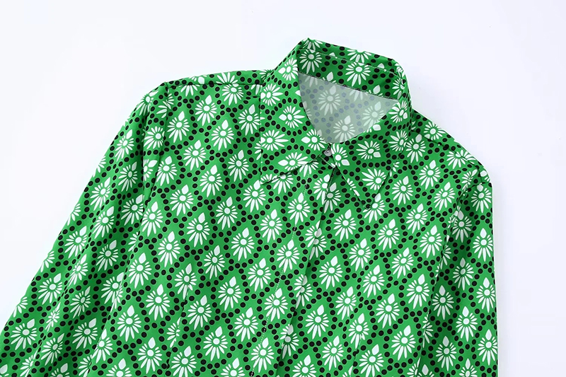 Fashion Green Printed Lapel Shirt,Tank Tops & Camis