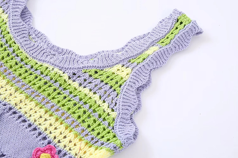 Fashion Purple Geometric Colorful Knit Crochet Tank Top,Tank Tops & Camis