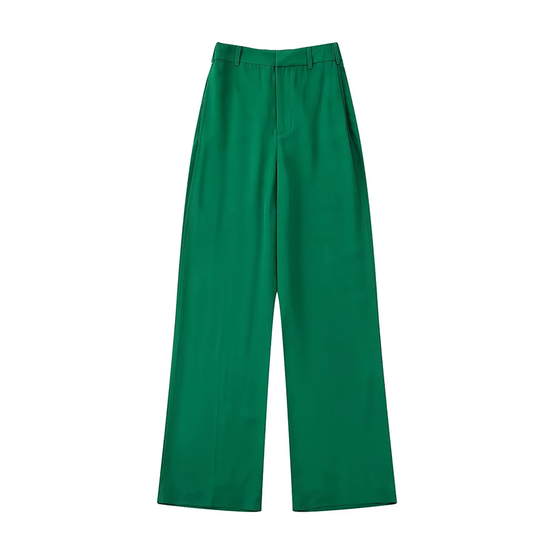 Fashion Dark Green Woven Straight-leg Trousers,Pants