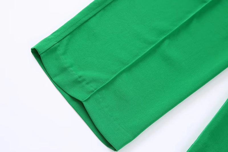 Fashion Green Woven Crinkled Straight-leg Trousers,Pants