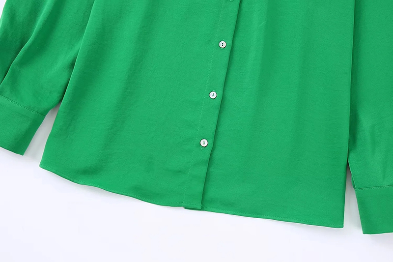 Fashion Green Woven Button-down Lapel Shirt,Tank Tops & Camis