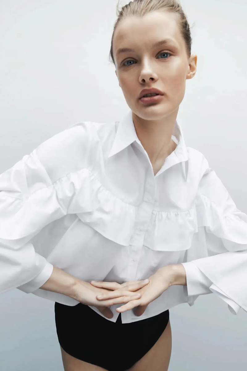 Fashion White Polyester Layered Lapel Button-down Shirt,Tank Tops & Camis