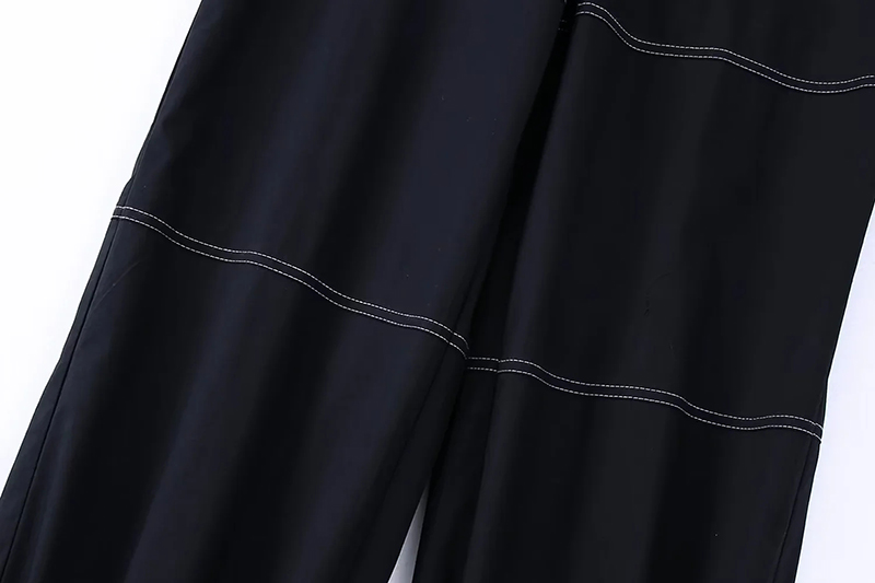 Fashion Black Contrast Thread Cargo Pants,Pants