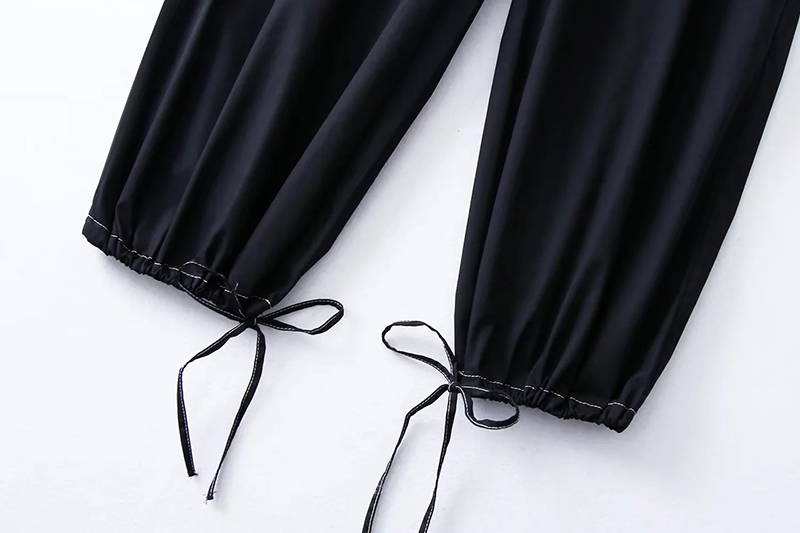 Fashion Black Contrast Thread Cargo Pants,Pants