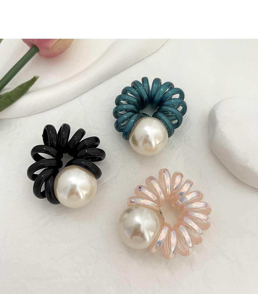 Fashion Pink Plastic Telephone Wire Pearl Hair Tie,Hair Ring