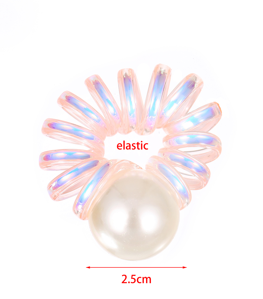 Fashion Pink Plastic Telephone Wire Pearl Hair Tie,Hair Ring