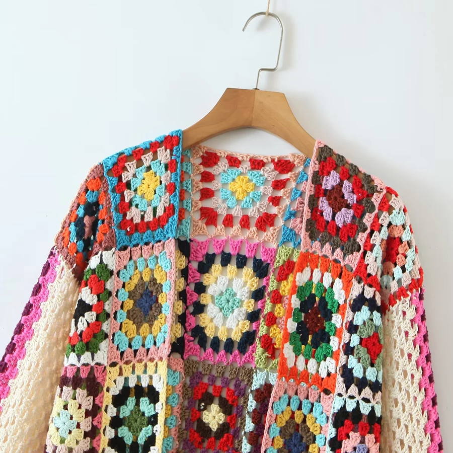 Fashion Color Multicolored Crochet Cardigan Jacket,Sweater