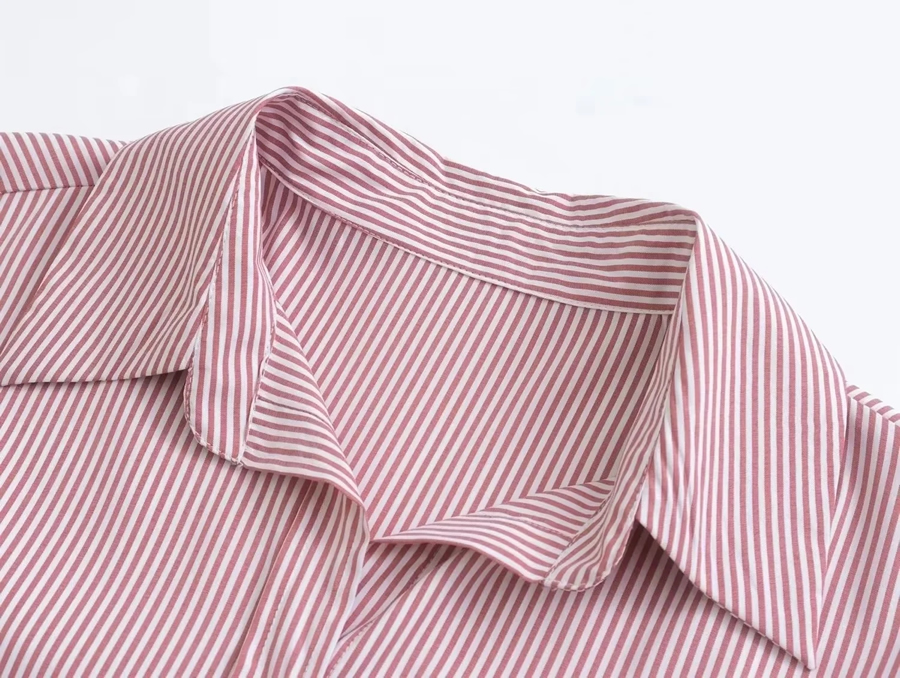 Fashion Pink Striped Lapel Button-down Shirt,Coat-Jacket