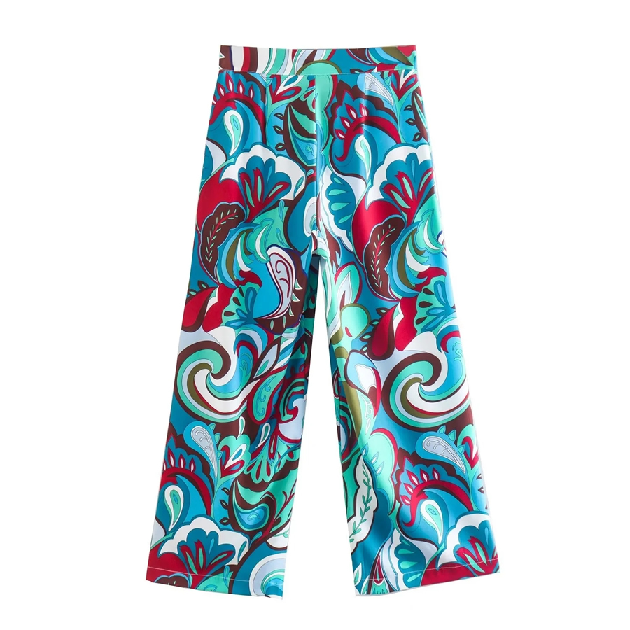 Fashion Color Printed Wide Tube Trousers,Pants