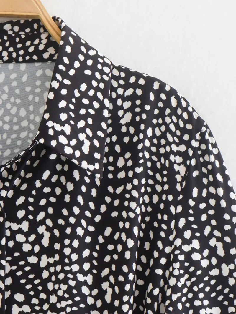 Fashion Black Polyester Print Lapel Dress,Long Dress