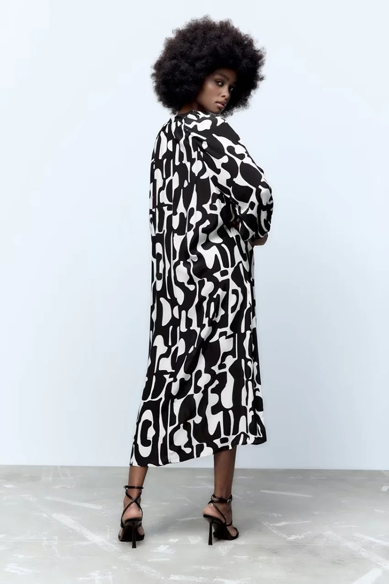 Fashion Black Polyester Print Dress,Long Dress