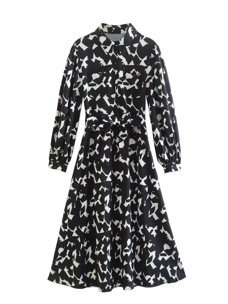 Fashion Black Polyester Print Dress,Long Dress