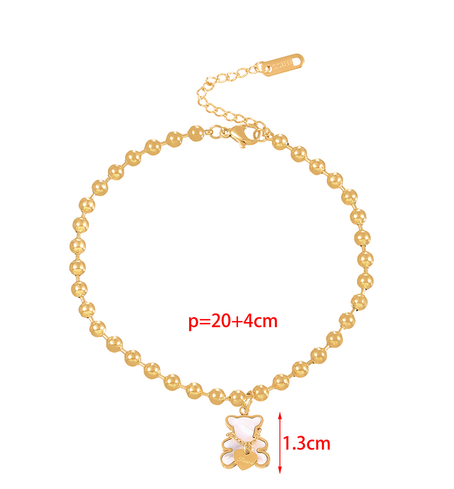 Fashion Rose Gold-white Bear Titanium Steel Shell Bear Letter Heart Ball Chain Anklet,Fashion Anklets