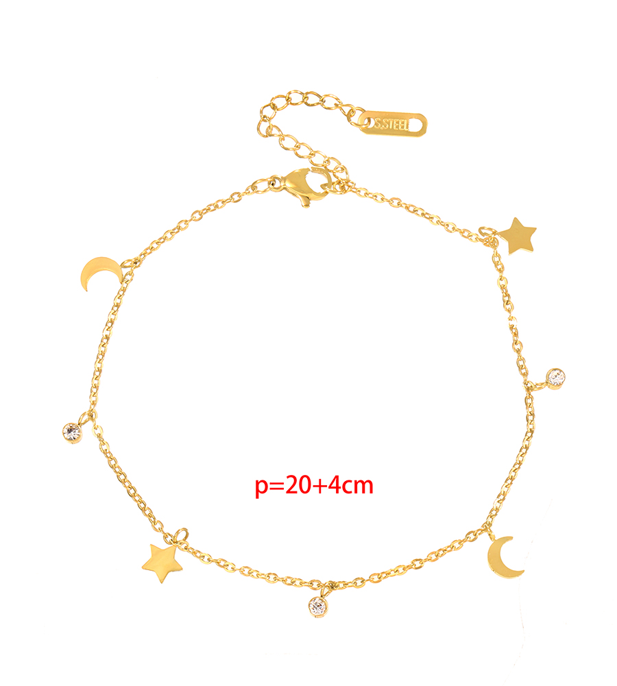 Fashion Rose Gold Titanium Diamond Geometric Star-moon Chain Anklet,Fashion Anklets