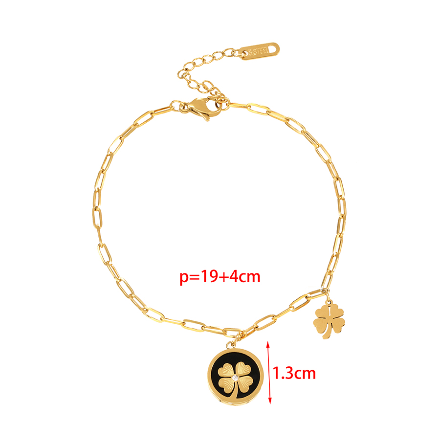 Fashion Rose Gold - White Background Titanium Steel Geometric Round Shell Clover Anklet,Fashion Anklets