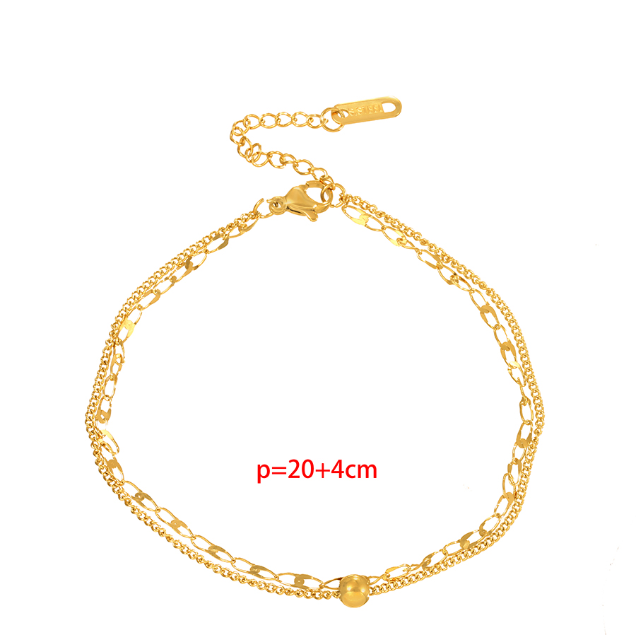 Fashion Rose Gold Titanium Steel Geometric Ball Double Layer Chain Anklet,Fashion Anklets