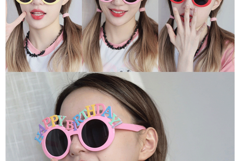 Fashion Single Layer Birthday Small Happy Pink Abs Alphabet Sunglasses,Women Sunglasses