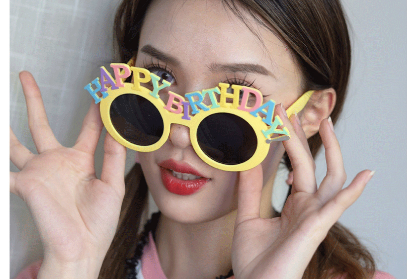 Fashion Single Layer Birthday Small Happy Yellow Abs Alphabet Sunglasses,Women Sunglasses
