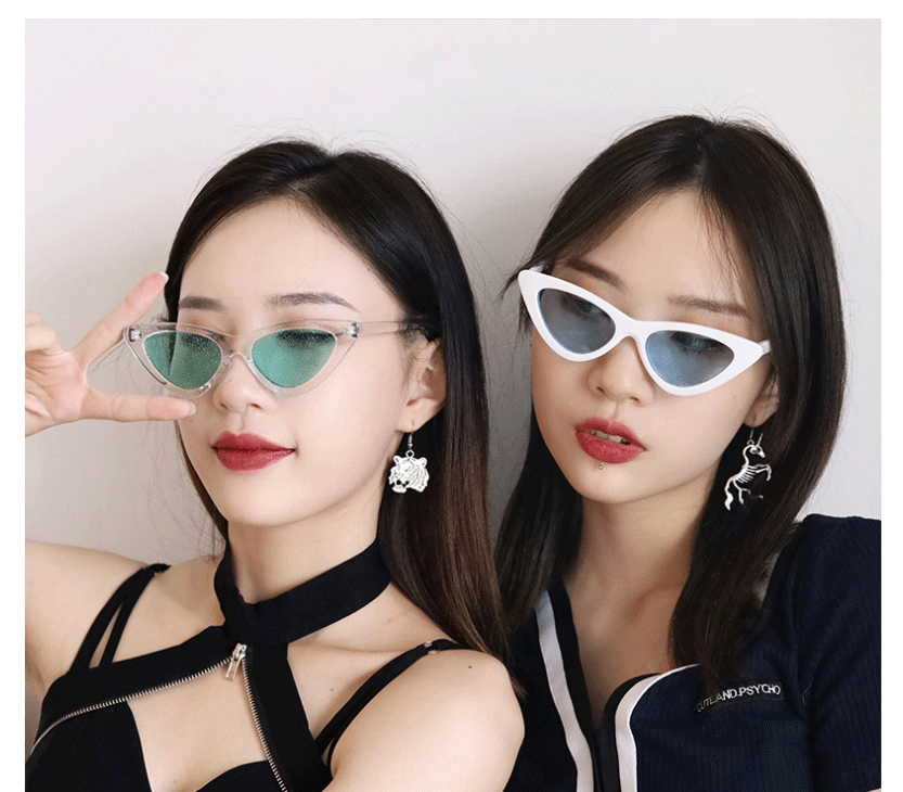 Fashion White Frame Blue Film Resin Cat Eye Triangle Sunglasses,Women Sunglasses
