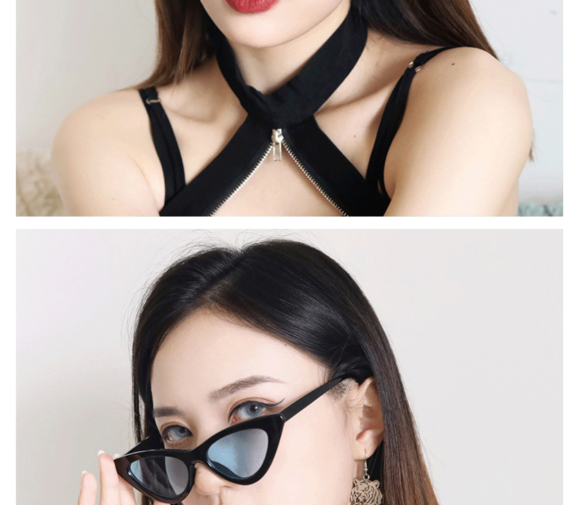 Fashion White Frame Green Slice Triangle Resin Cat Eye Triangle Sunglasses,Women Sunglasses