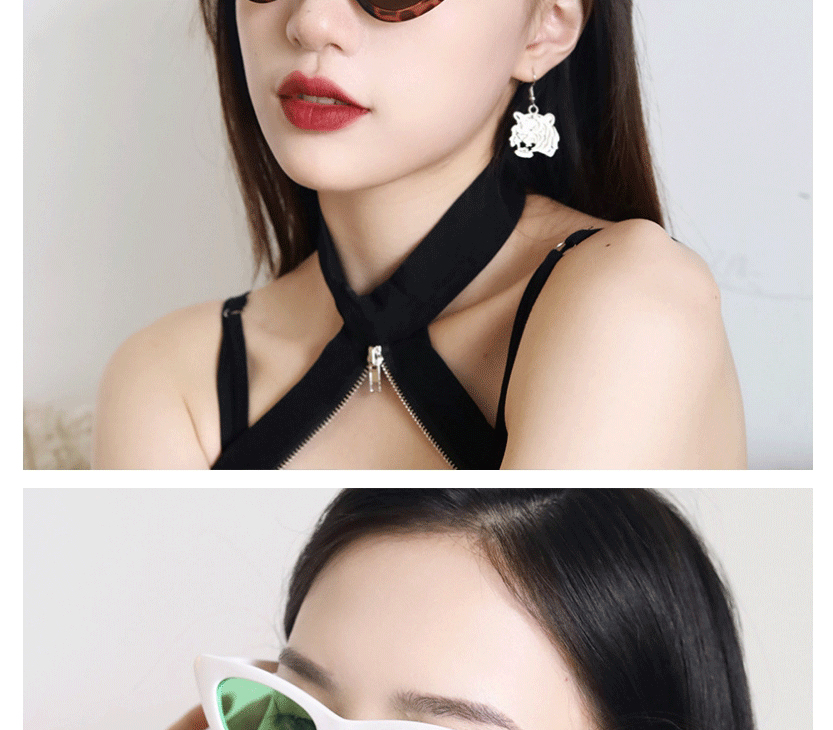 Fashion White Frame Green Slice Triangle Resin Cat Eye Triangle Sunglasses,Women Sunglasses