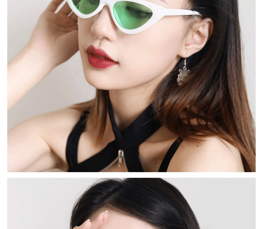 Fashion Transparent Frame Green Sheet Resin Cat Eye Triangle Sunglasses,Women Sunglasses
